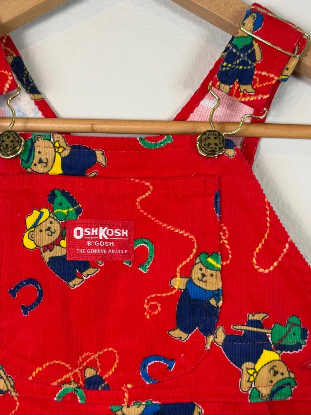 Vintage OshKosh B’gosh VESTBAK Overalls Cowboys Bears Red 2T Months USA Made